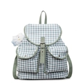 Mochila de lona a cuadros verde claro con cierre de cordón y bolsillos con hebilla - Verde