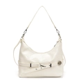 Elegante borsa hobo bianco crema in vernice lucida con fibbia argento e logo z - Bianco