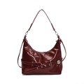 Borsa sottobraccio hobo classica rosso vino in ecopelle lucida con fibbie in metallo - Rosso