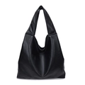 Minimalistische grote zwarte tote bag gemaakt van hoogwaardig zacht PU-leer voor dames - Zwart