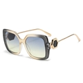 Fashionable square frame oversized sunglasses with gradient lenses and Greek key gold temples - Grey Yellow Frame Blue Yellow Lenses