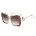 Fashionable square frame sunglasses with gradient purple lenses and gold metal temples - Gradient Tea Frame Gradient Tea Lens