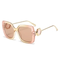 Fashion square sunglasses with pink gradient frames and slim golden metal temples - Gradient Pink Frame Champagne Lens