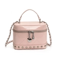 Pink quilted patent leather bucket bag with top handle and metal heart pendant - Pink