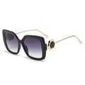 Fashion square black frame sunglasses with gold temples and purple gradient lenses - Black Frame Double Gray Lens