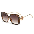 Fashion oversized square tortoise sunglasses with gradient lenses and gold metal temples - Leopard Frame / Tea Lens
