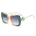Fashionable square sunglasses with green and brown gradient frames and purple lenses - Green Yellow Frame Double Grey Lens