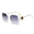 Fashion square sunglasses with white frame, gold temples and purple gradient lenses - White Frame Gray Lens