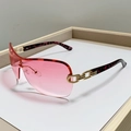 Modern Y2K square semi-rimless sunglasses with pink lenses and gold chain temples - Gold Frame Gradient Pink Lens