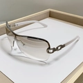 Fashionable Y2K square semi-rimless wrap sunglasses with white temples and chain detail - Silver Frame Gradient Grey Lens