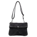 Klassieke donkergrijze gewassen denim crossbodytas met verstelbare riem en metalen gesp - Zwart
