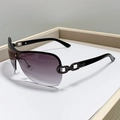 Y2K square semi-rimless sunglasses with purple gradient lenses and black chain temples - Black Frame Double Gray Lens