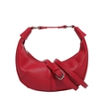 Vibrant red crescent moon bag in pebbled leather with silver hardware and shoulder strap - Red