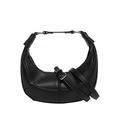 Minimalist black crescent handbag with pebble texture leather and silver hardware - Black