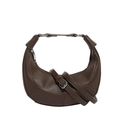 Sac demi-lune marron foncé en cuir grainé avec des finitions en métal argenté brillant - Marron