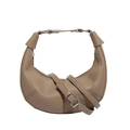 Sac demi-lune kaki minimaliste en cuir avec anneau argenté et bandoulière réglable - Kaki