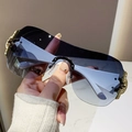 Gafas de sol Y2K sin montura con lentes degradadas azules y detalles de pedrería dorada - Patas Blancas / Lentes Azules Degradados