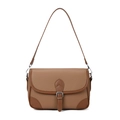 Sac bandoulière vintage en cuir marron clair avec garniture marron foncé et boucle métal - Abricot