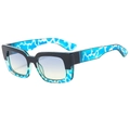 Fashion square rectangle sunglasses with black and marble frame and gradient lenses - Blue Hawksbill Frame Blue Yellow Lens