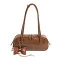 Braune Retro-Tragetasche aus glänzendem Leder mit dekorativer Schleife und Schultergurten - Mit Anhänger / Braun