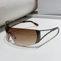 Y2K rimless shield sunglasses with brown gradient lenses and rhinestone star details - Gunmetal Frame Gradient Tea Lens