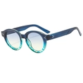 Retro-Oval-Sonnenbrille mit blau-grünem Verlaufsrahmen aus Acetat und Silbernieten - Blau und Schildpatt Spleißrahmen Blau Gelb Verlauf Linsen