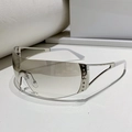 Frameless Y2K sports sunglasses with gradient lenses and rhinestone-encrusted metal hinges - Silver Frame Gradient Silver Lens