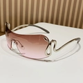 Gafas de sol Y2K sin montura con lentes degradadas rosas y patillas de serpiente plateadas - Montura Plateada Lente Té Rosa