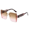 Fashion rimless square sunglasses with gradient lenses and textured wide temples - Pink Marble Leg Tea Pink Lens