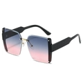 Fashion rimless square sunglasses with blue pink gradient lenses and textured temples - Black Frame Grey Pink Lens