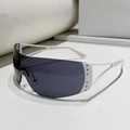 Y2K rimless sunglasses with white frame, grey lens and rhinestone star detail - White Frame Gray Lens
