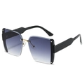 Fashion square rimless sunglasses with gradient lenses and textured temples - Black Frame Double Grey Lens