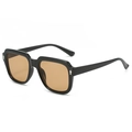 Chic black square oversized sunglasses with brown lenses and silver arrow metal accents - Black Frame Champagne Lens