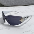 Schicke rahmenlose Y2K-Sonnenbrille mit grauen Gläsern und Stern-Details auf Marmor - Weiße Bügel Graue Gläser