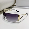 Frameless purple gradient Y2K sunglasses with gold star-studded hollow metal temples - Gold Frame Gradient Gray Lens