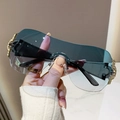 Chic rimless Y2K sunglasses with gradient blue lenses and gold rhinestone-set temples - Trans-Blue Legs / Blue-Grey Lens