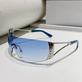 Lunettes de soleil de sport Y2K sans monture avec verres bleus et détails étoile en métal - Monture Argent Verre Dégradé Bleu