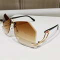 Gafas de sol Y2K sin montura con lentes degradadas marrones y patillas de metal dorado - Marco Dorado Lente Té Degradado
