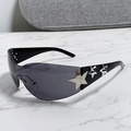 Gafas de sol Y2K sin montura negras con estrellas plateadas en las patillas - Montura Negra Lentes Grises