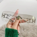 Y2K rimless square sunglasses with silver metal flame engraved detail and gray lenses - Silver Frame Gradient Mercury Lens