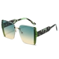 Fashion rimless square sunglasses with blue-yellow gradient lenses and marble arms - Green Marble Leg Green Yellow Lens