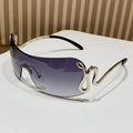 Gafas Y2K sin montura con varillas de serpiente plateadas y lentes violeta degradado - Montura Plateada Lente Gris Degradado