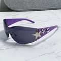 Gafas de sol Y2K sin montura estrella con montura morada y lentes gris oscuro - Patillas Púrpuras Lentes Grises
