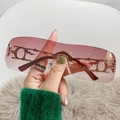 Y2K rimless square sunglasses with pink gradient lenses and metal hollow temples - Gold Frame / Gradient Pink Lens