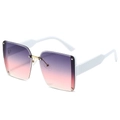 Frameless square sunglasses with purple gradient lenses and white woven texture temples - White Leg Purple Pink Lens
