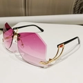 Chic rimless Y2K sunglasses with hexagonal pink gradient lenses and golden metal frame - Gold Frame Gradient Purple Lens