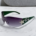 Gafas Y2K sin montura con lentes degradadas púrpura y remaches de estrella plateados - Patillas Verdes Lentes Dobles Grises