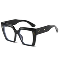 Lunettes carrées oversize noires avec monture en acétate épais et rivets dorés - Monture Noire Verres Transparents