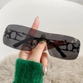 Y2K rimless square sunglasses with black lenses and hollow flame metal frames - Black Frame Grey Lens