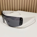 Y2K rimless star sunglasses with white frame and dark grey one-piece shield lens - White Temples Gray Lens